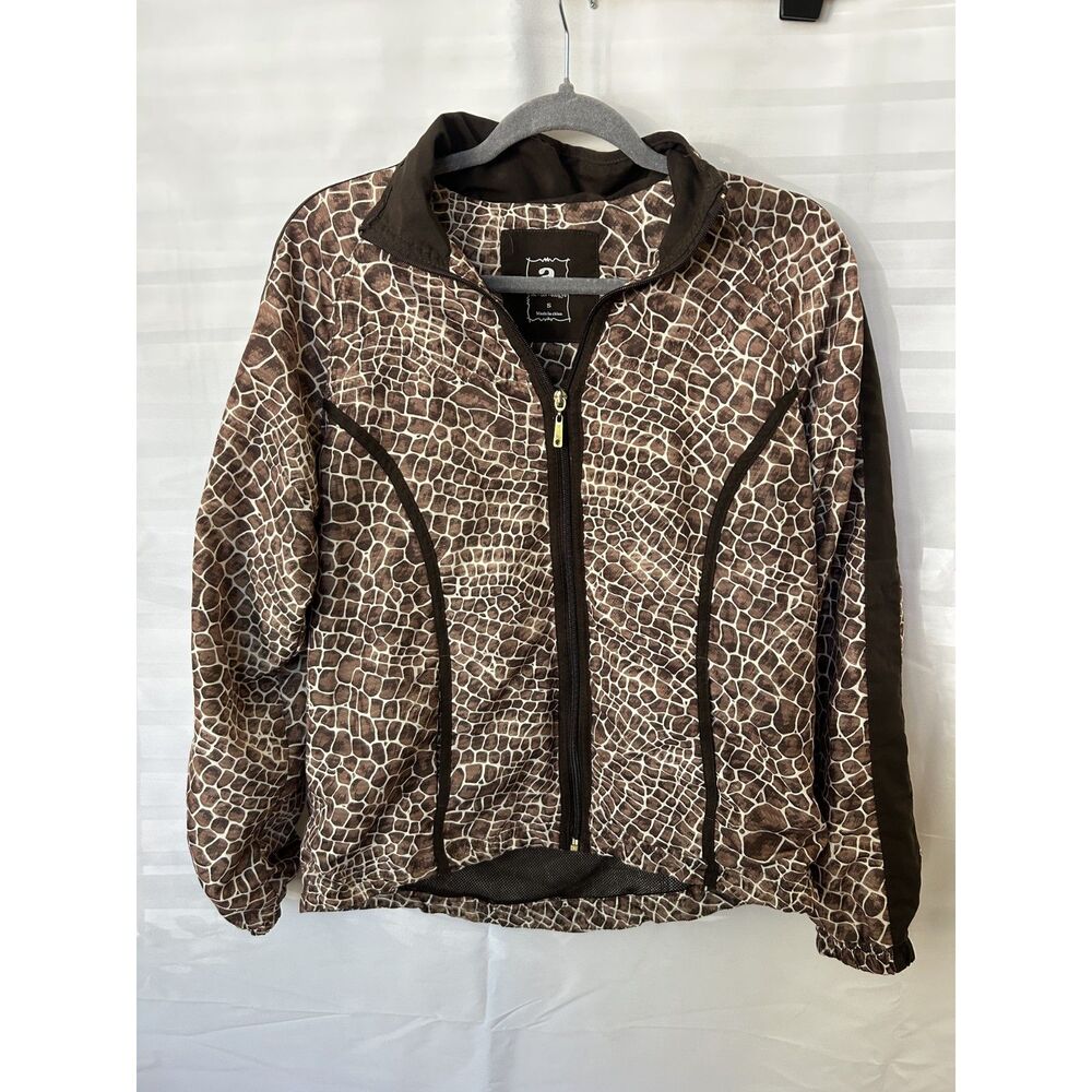 Activology Women's Small Brown Giraffe Animal Print Full Zip Track Jacket